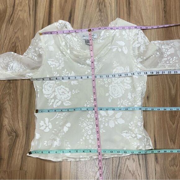 Adrianna Papell Beaded Evening Essentials Long Sleeve Rayon Silk Blouse Floral M - Picture 11 of 14